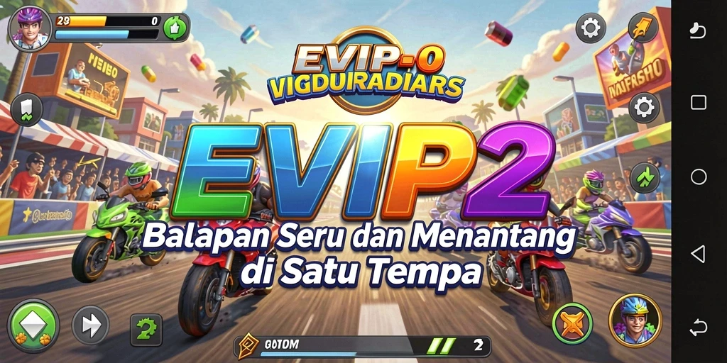 Tampilan gameplay seru dari EVIP2 yang menampilkan balapan mendebarkan.
