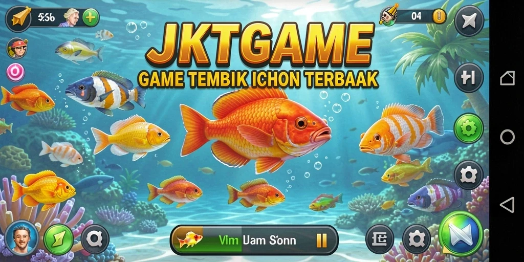 Tampilan gameplay seru di JKTGAME dengan ikan-ikan berwarna-warni.