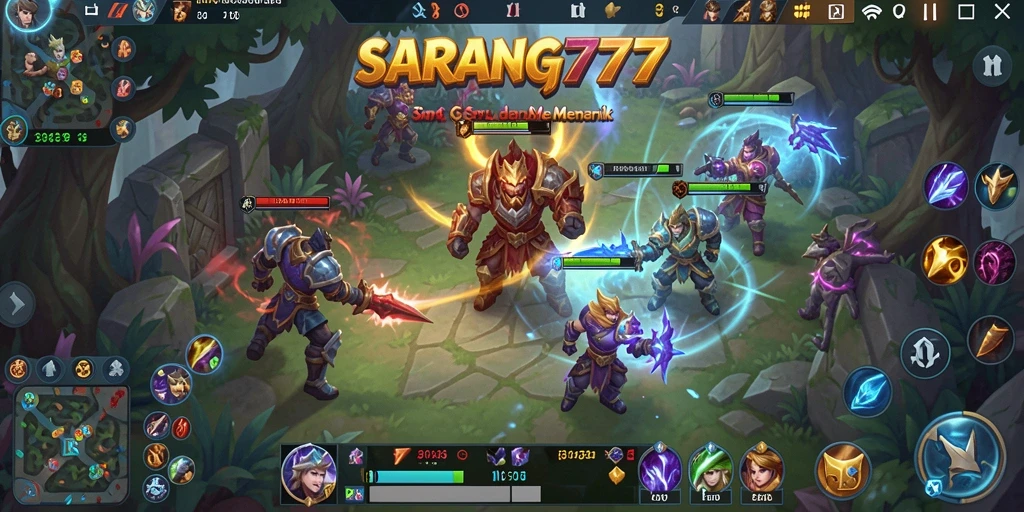 Screenshot gameplay SARANG777 dengan aksi MOBA yang mendebarkan.